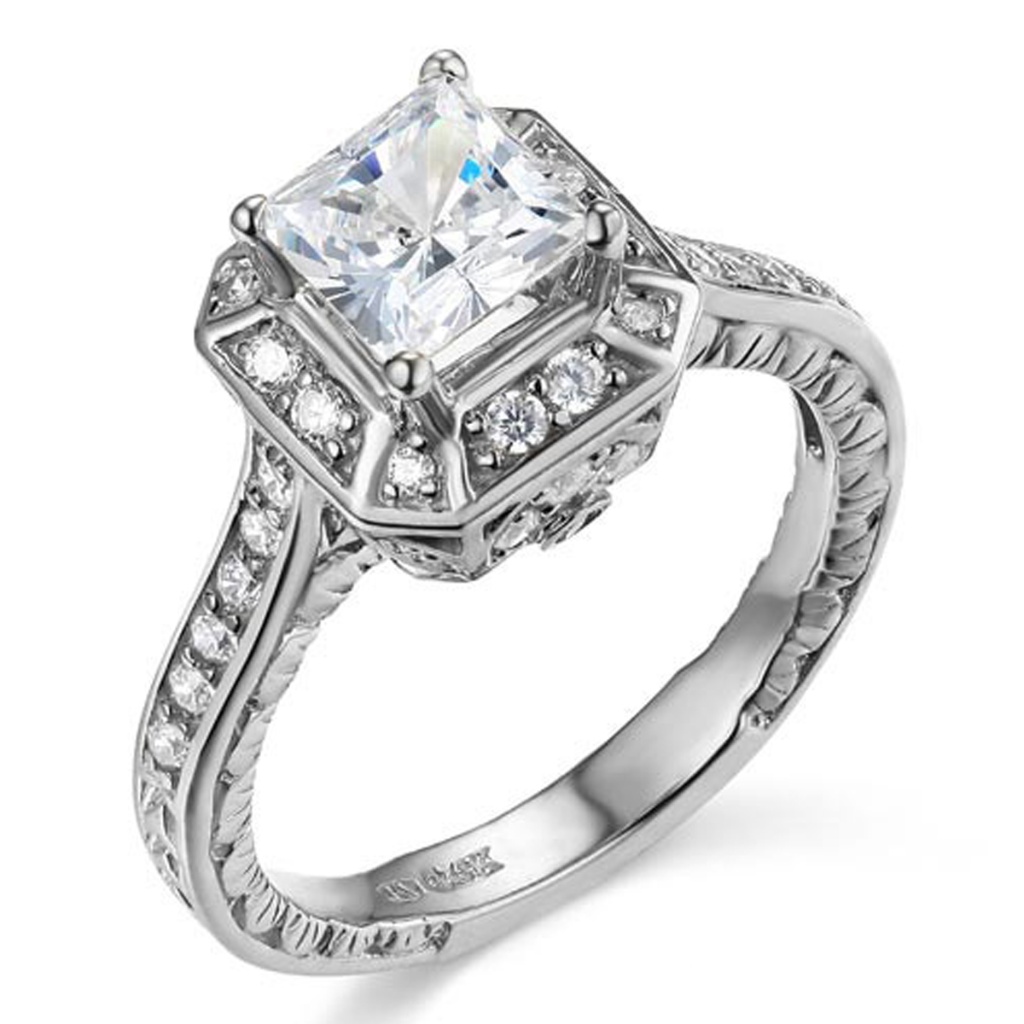 14k Antique-Style Halo 1-Ct Princess Cz Ring
